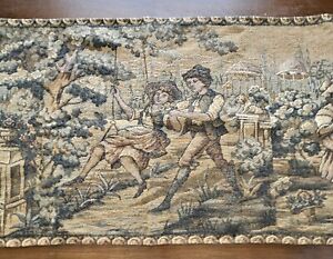 Vtg Woven Tapestry Table Runner Children Playing 17 X 52 Vintage French Style