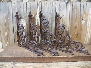 Set Of 4 X Large Cast Iron Shelf Brackets Rustic Brown Antique Style 13 X 13 