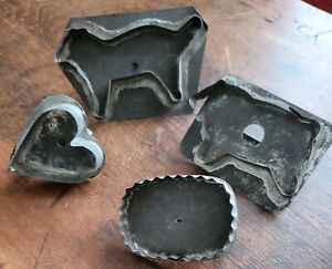 Antigue Cookie Cutters 4 Tin Pig Dog Heart Rectangle Strap Handles