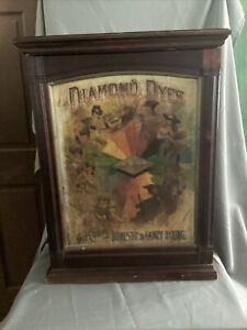 Antique Diamond Dyes Store Counter Cabinet Tin Wood Evolution Of Woman C1890