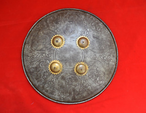 Vintage Mughal Islamic Engraved Iron Kufic Shield Dhal Decor No Khula Khud 15 