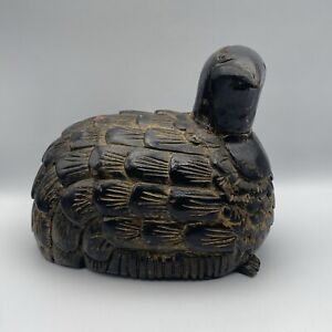Antique Japanese Hand Carved Wood Bird Quail Wooden Statue Lacquered Gold Accent