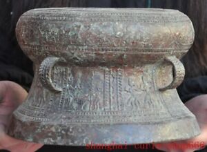 Ancient Bronze Ware Minority Nationality Warfare Musical Instrument Drum Statue