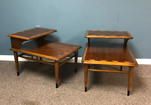 Pair Of Lane Acclaim Midcentury Andre Bus End Two Tiered Tables Nightstands