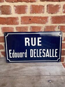 Old French Enamel Steel Street Sign Road Rue Edouard Delesalle France
