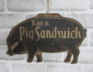 Kitchen Or Deli Metal Pig Sandwich Wall Sign Primitive French Country Farmhouse