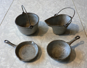 Set Of 4 Antique Salesman S Samples Miniature Cast Iron Cookware Marked 110