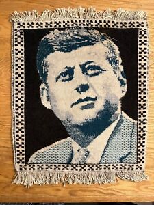 Vintage Hand Woven Wool John F Kennedy Portrait Rug 38 5 X 43 5 Cm 1960s 