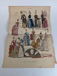 May 7 1887 Hand Colored Engraving Ladies Victorian Paris Fashion Dress Antique