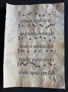 17th C Medieval Vellum Antiphonal Manuscript Music Leaf Latin Gregorian Chant