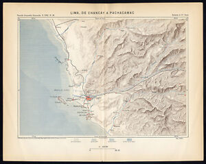 Antique Map South America Peru Lima Chancay Pachacamac Reclus Perron 1895
