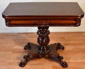 1890s Antique American Empire Mahogany Flip Top Game Table Console Table