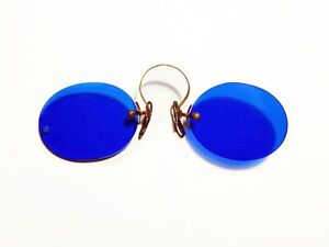 Antique Cobalt Blue Pince Nez Sunglasses Vtg Civil War Glasses Spectacles Rare