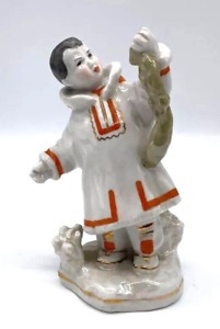 Beautiful Antique Used Porcelain Figurine Yakut With A Squirrel Dulevo Gift