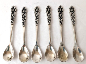 Set Of 6 Yogya Silver Lotus Flower Demitasse Coffee Spoons Marked 800md