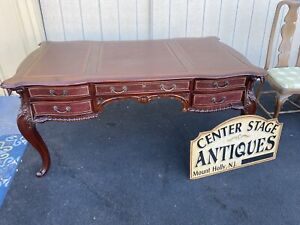 65076 Solid Mahogany Partners Desk With Leather Top And Drawers On Both Sides