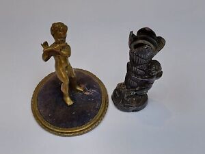 Vintage Brass Figure Of Pan Or Cherub And Antique Spelter Cherub Figure