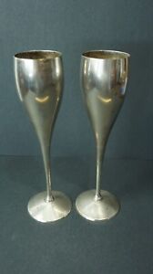 Silverplate Brass Wine Flutes Chalices India 2 Pcs 9 Tall