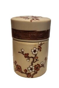 Vintage Asian Tea Caddy With Lid Floral Design Small Chip On Inside Porcelain