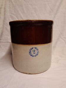 Early 1900 S 2 Gallon Brown White Stoneware Crock Very Nice