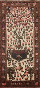 Vintage Ivory Tribal Geometric Runner Rug Hand Knotted Traditional Oriental 3x7