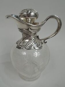 Gorham Decanter D1170 Antique Art Nouveau American Sterling Silver Crystal