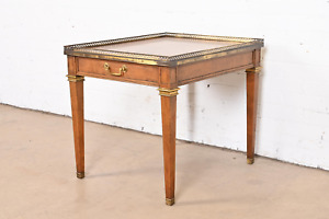 Baker Furniture French Regency Louis Xvi Walnut Burl Wood And Brass Tea Table
