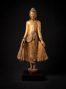 Antique Wooden Burmese Mandalay Buddha From Burma 19th Century
