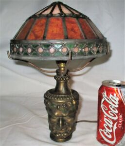 Antique Bradley Hubbard Bacchus Wine Man Jeweled Art Glass Lamp Sconce Light B H