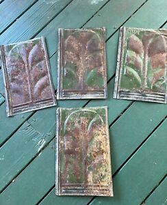 Set Of 4 Vintage Ceiling Tiles Green 9 X 14 Rust Patina