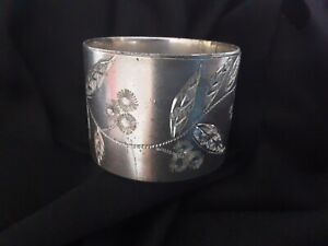 Antique Victorian Floral Pattern Hand Etched Napkin Ring Engraved John 
