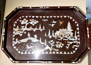 Antique Chinese Mother Of Pearl Bamboo Decorated Tray 19th C Asian Art