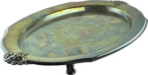 Vintage Wilcox International Silver Co Footed Serving Tray Oval Iridescent