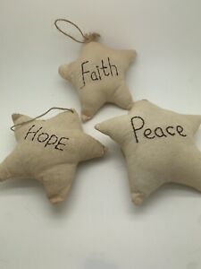 Primitive Country Stars Hanging Ornaments Hope Faith Peace
