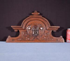 20 French Antique Crest Pediment Crown In Solid Oak Wood With Face