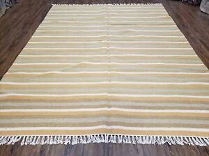 New Indian Kilim Area Rug 6x8 7x8 Striped Wool Blanket Hand Woven Earth Tones