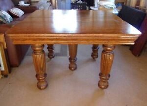 Antique Historical Quartersawn Oak 5 Leg Dining Table Set With 4 Chairs Leaves