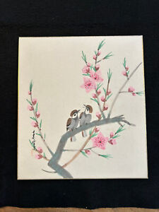 Japanese Vintage Watercolor Paintings Shikishi Sparrows 2007