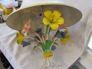 Vintage Feldman Co Tole Metal Chandelier Pastel Flower Hanging Lamp