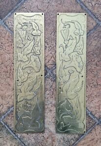 Pair Of Antique Brass Floral Door Push Plates Art Nouveau Reclaimed Salvage 