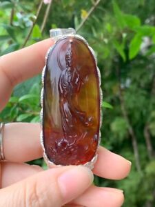 Large Size Natural Amber Hand Carved Yuan Yin Pendant Amber Pendant