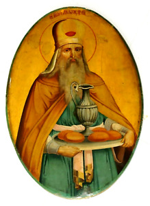 Russian Christian Orthodox Religious Wood Icon Mechizedek Tsar Egg Gold Painting