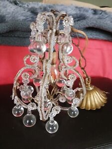 Art Deco Vintage French Petite Crystal Beaded Frame Chandelier Circa 1920s