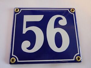 Old French Blue Enamel Porcelain Metal House Door Number Street Sign Plate 56