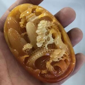 Chinese Antique Huanglong Jade Carved Waist Tag Pendant