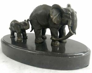 Hand Made Elephant Mama Baby Bronze Sculpture Lost Wax Method Figurine Decor