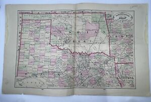 Indian Territory North Texas 1882 Original Hand Colored Map New Rr County