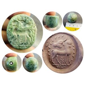 100 Ad Ancient Roman Jade Seal Horse Bull Head Stone Bead