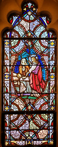 Gothic Church Stained Glass Window Jesus Raises Jarius Daughter From The Dead