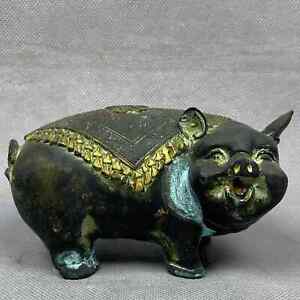 Vintage Chinese Pure Copper Gilded Handmade Exquisite Lucky Pig Statue 91249